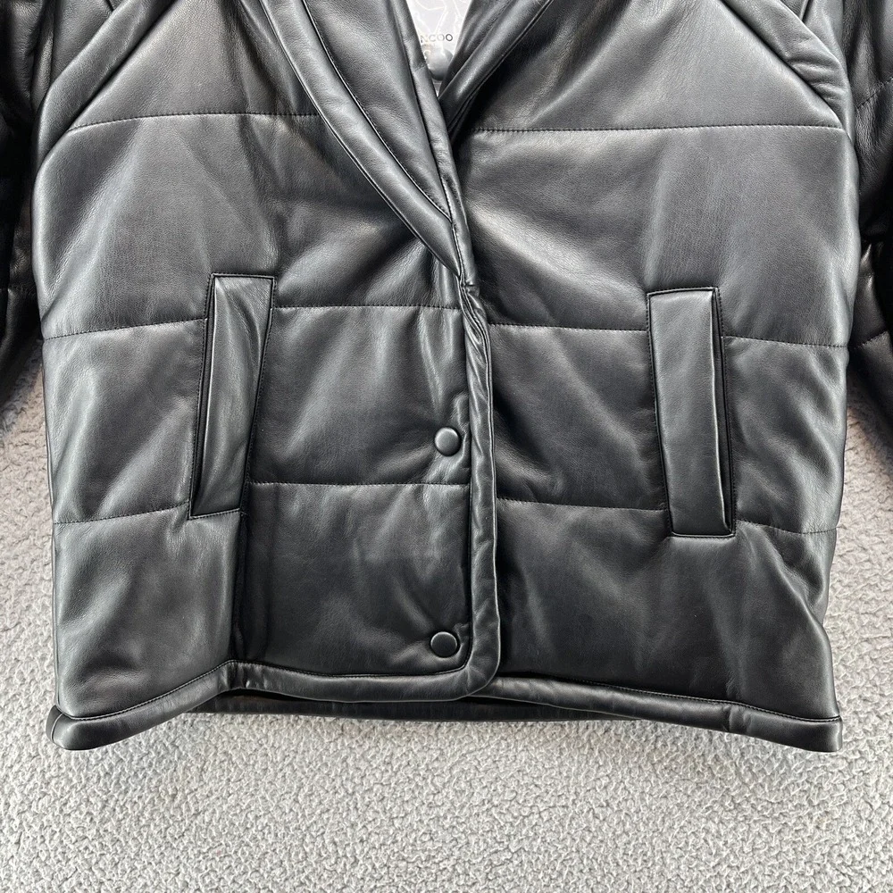 SUNCOO Paris Coat Womens‎ Small Black Faux Leather Erin Short Modern Puffer